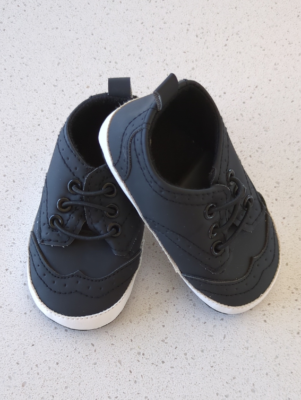 Baby Black Lace-Up Walker Shoes with White Sole